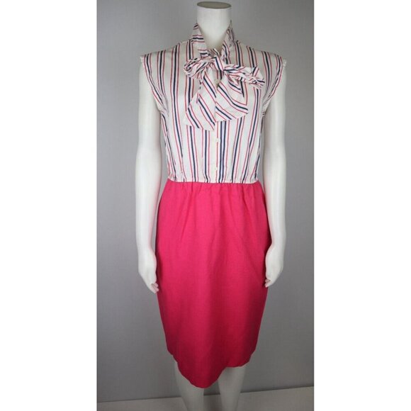 VINTAGE WOMEN'S PINK STRIPED DRESS - PERI PETITES - SIZE 8P - Picture 3 of 10